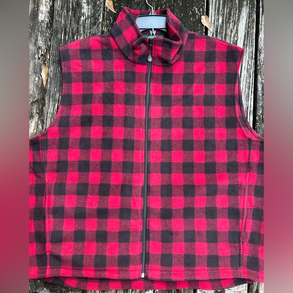 Woolrich Buffalo Plaid Red/Black Fleece Full Zip Up Vest Jacket Mens Sz 2XL C10 - Picture 3 of 6
